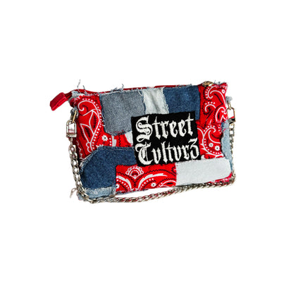 DENIM HAND BAG WITH RED BANDANA